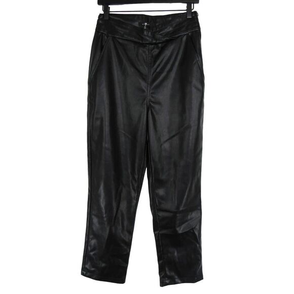 7 For All Mankind Faux Leather Crop Pull On Pants in Black SZ M - Picture 1 of 5